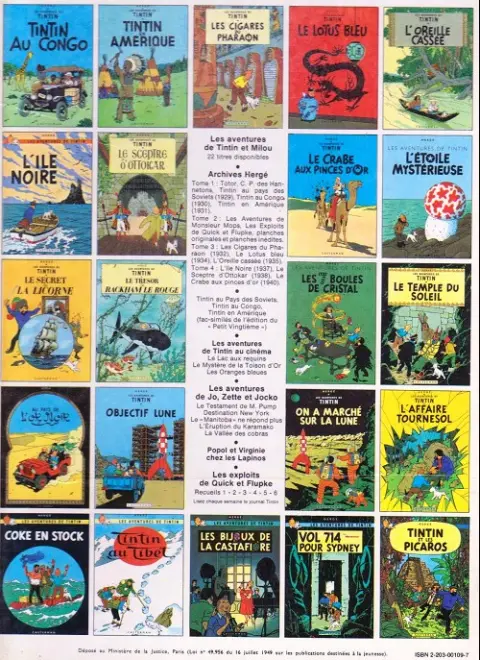 Verso de l'album Tintin Tome 10 L'étoile mystérieuse