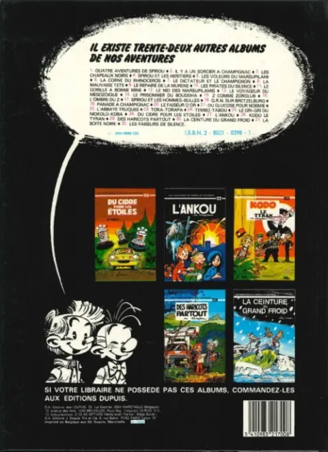 Verso de l'album Spirou et Fantasio Tome 25 Le gri-gri du Niokolo-Koba