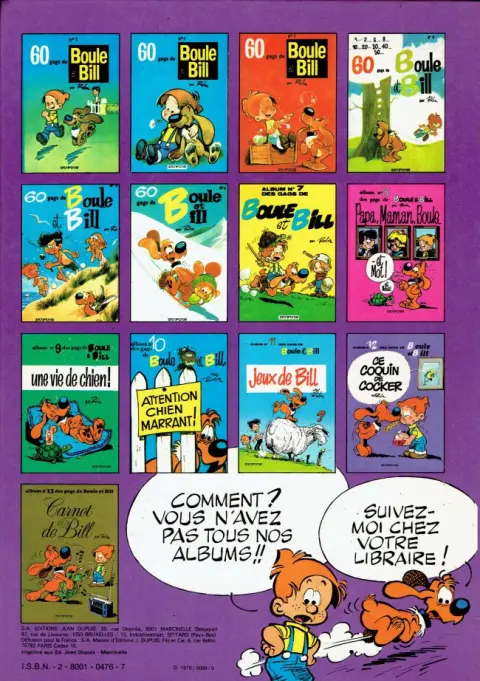 Verso de l'album Boule & Bill Tome 12 Ce coquin de cocker