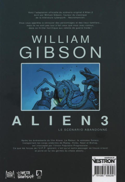 Verso de l'album Alien 3 par William Gibson Le scénario abandonné