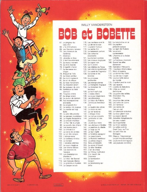 Verso de l'album Bob et Bobette Tome 179 La guerre des rafales
