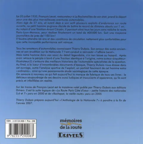 Verso de l'album Sur les traces de François Lecot 1935-1936 - 400 000 kilomètres en un an