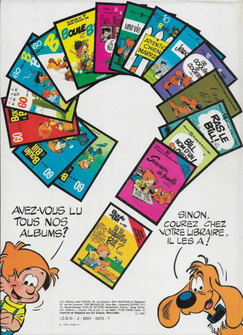 Verso de l'album Boule & Bill Tome 12 Ce coquin de cocker