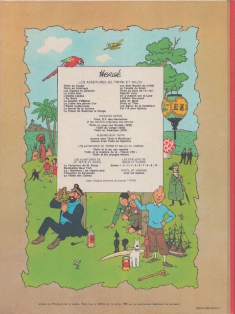 Verso de l'album Tintin Tome 2 Tintin au Congo