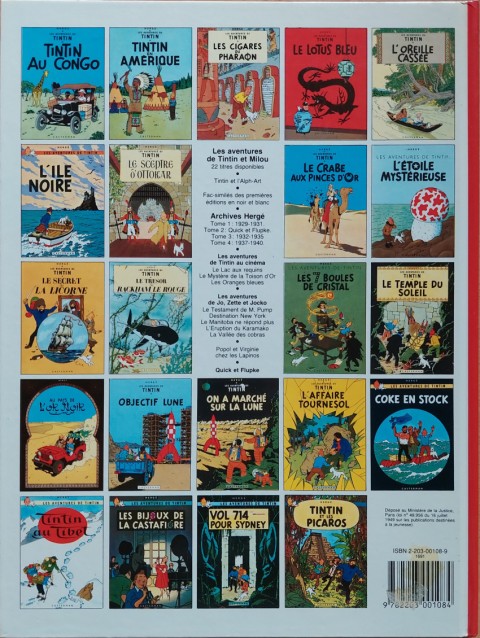 Verso de l'album Tintin Tome 9 Le crabe aux pinces d'or