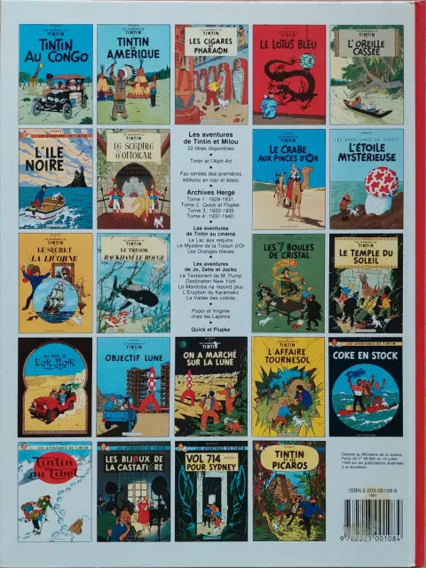 Verso de l'album Tintin Tome 9 Le crabe aux pinces d'or