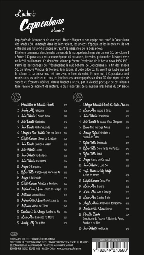 Verso de l'album BD Music L'aube à Copacabana