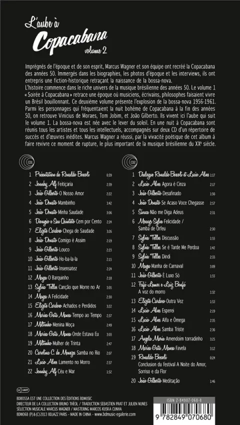 Verso de l'album BD Music L'aube à Copacabana