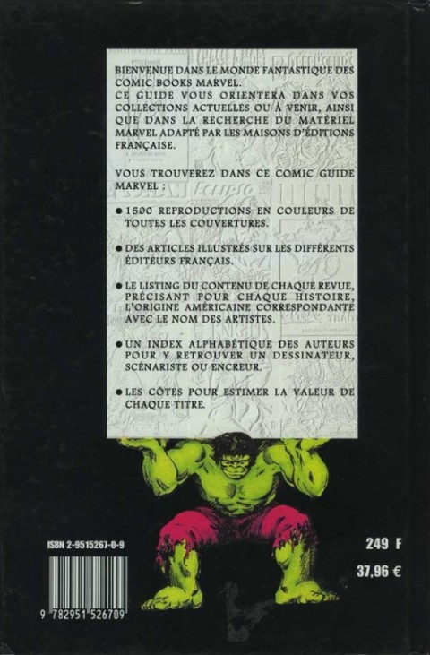 Verso de l'album Comic guide Marvel en France 1970 à 2000 aux éditions Marvel France, Arédit/Artima, etc...