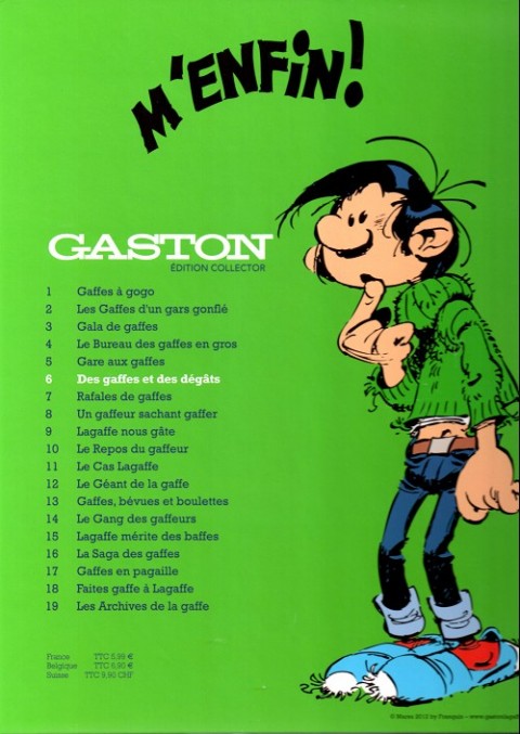 Verso de l'album Gaston Édition Collector (Télé 7 jours) Tome 6 Des gaffes et des dégâts
