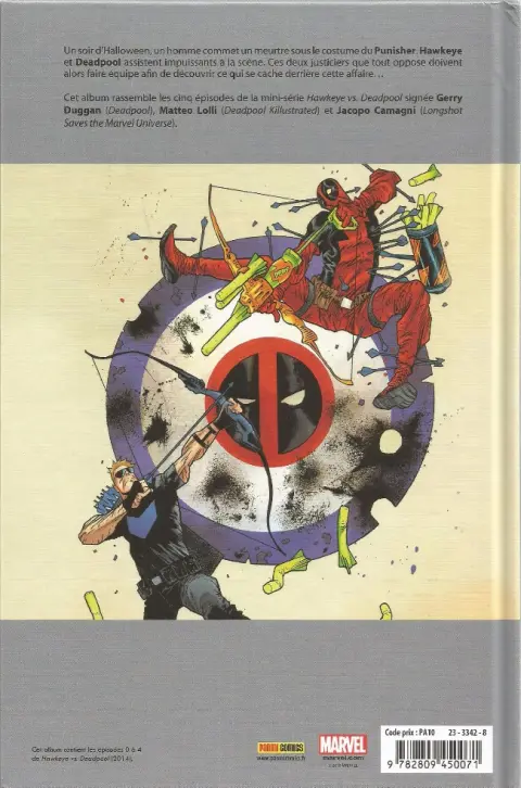 Verso de l'album Hawkeye vs. Deadpool Balles Masquées
