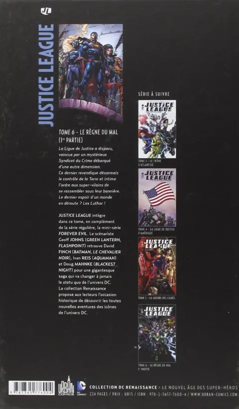 Verso de l'album Justice League Tome 6 Le Règne du mal - 1re partie