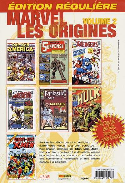 Verso de l'album Marvel : Les origines Volume 2