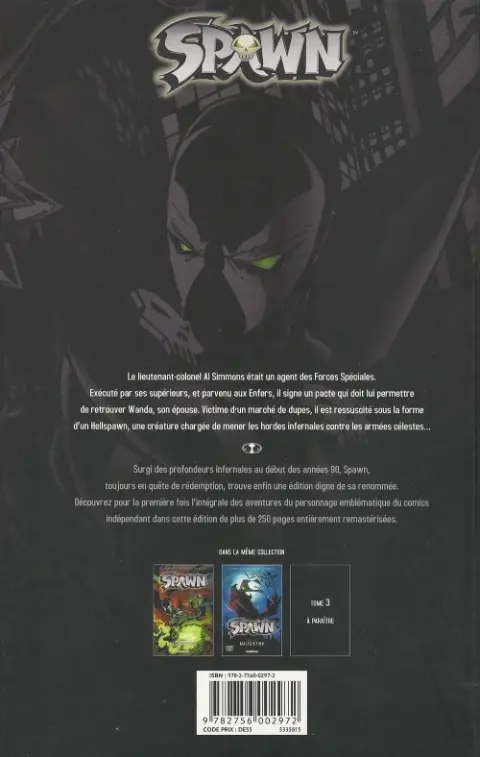 Verso de l'album Spawn Tome 2 Malédiction