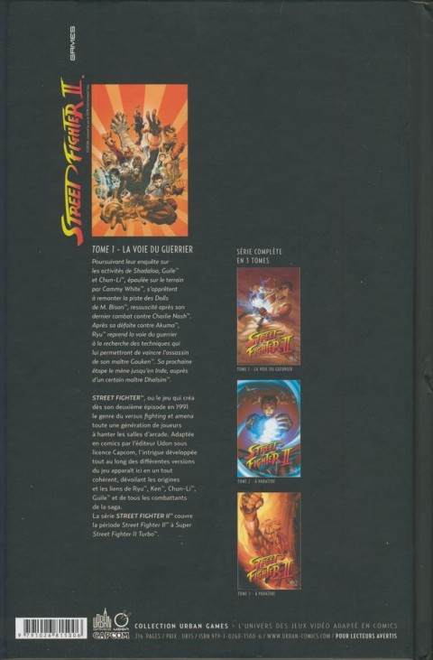 Verso de l'album Street Fighter II Tome 1 La voie du guerrier