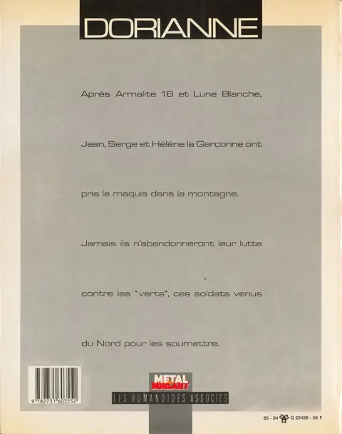 Verso de l'album Armalite 16 Tome 3 Dorianne