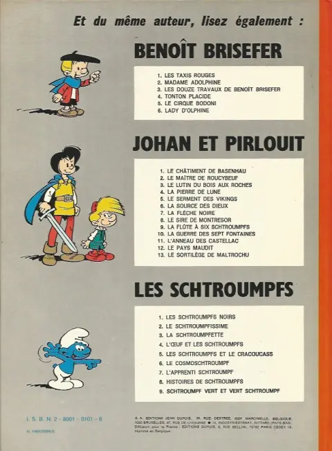 Verso de l'album Johan et Pirlouit Tome 7 La flèche noire