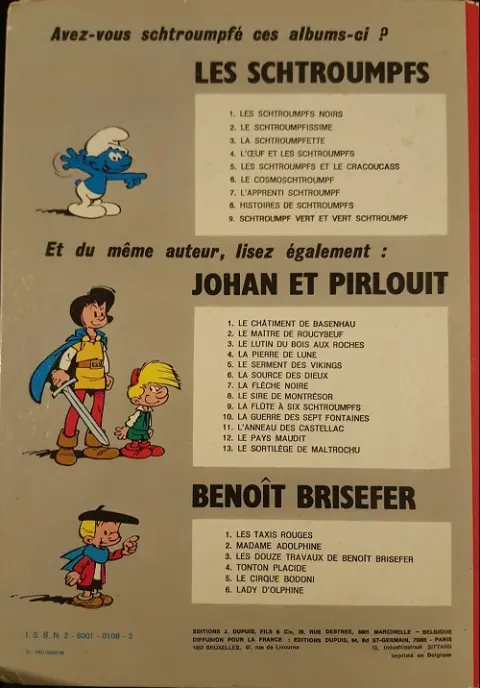 Verso de l'album Les Schtroumpfs Tome 1 Les Schtroumpfs noirs