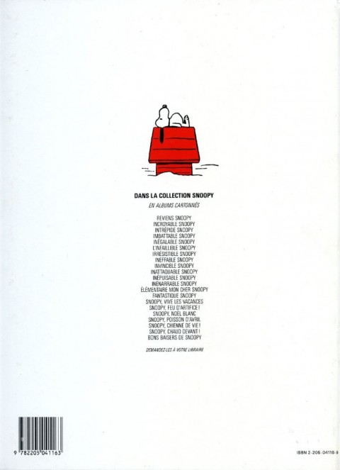 Verso de l'album Snoopy Tome 21 Bons baisers de Snoopy