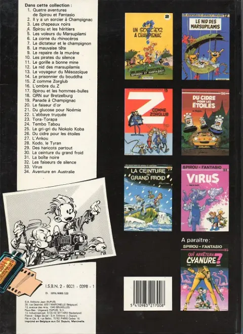 Verso de l'album Spirou et Fantasio Tome 25 Le gri-gri du niokolo-koba