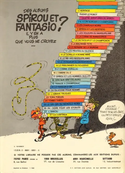 Verso de l'album Spirou et Fantasio Tome 24 Tembo Tabou