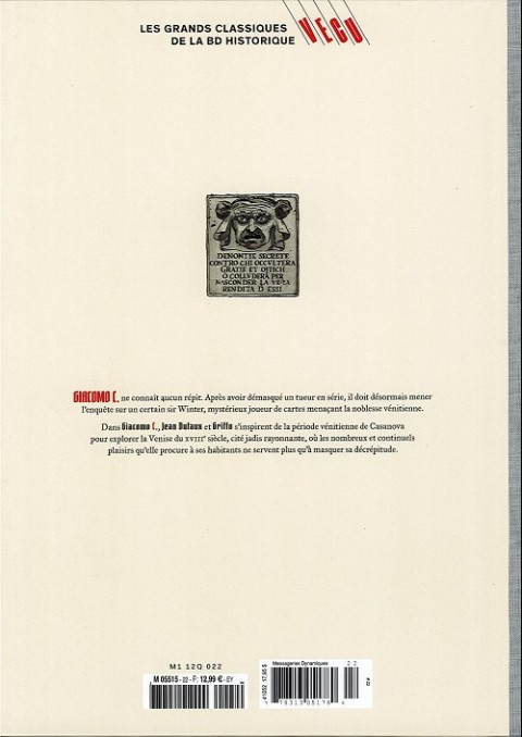 Verso de l'album Les grands Classiques de la BD Historique Vécu - La Collection Tome 24 Giacomo C. - Tome III : la Dame au coeur de suie