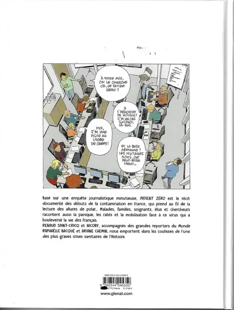 Verso de l'album Patient zéro À l'origine du Coronavirus en France