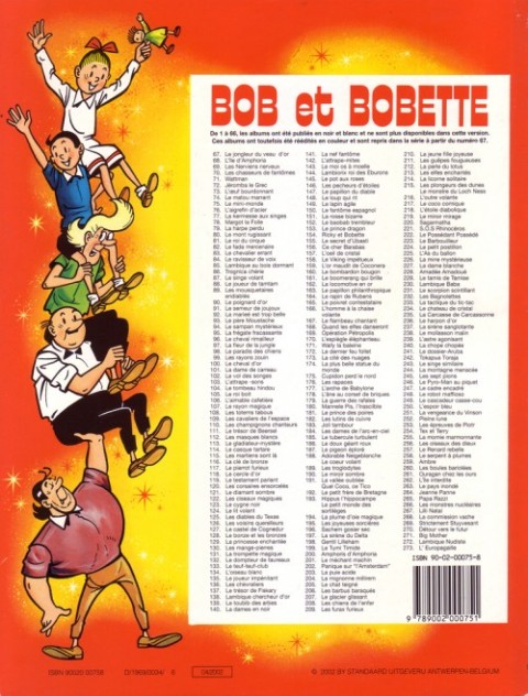Verso de l'album Bob et Bobette Tome 90 Le poignard d'or