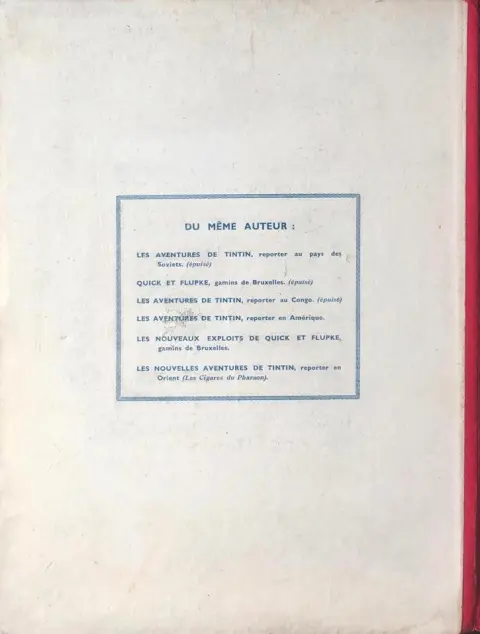 Verso de l'album Tintin Tome 3 Tintin en Amérique