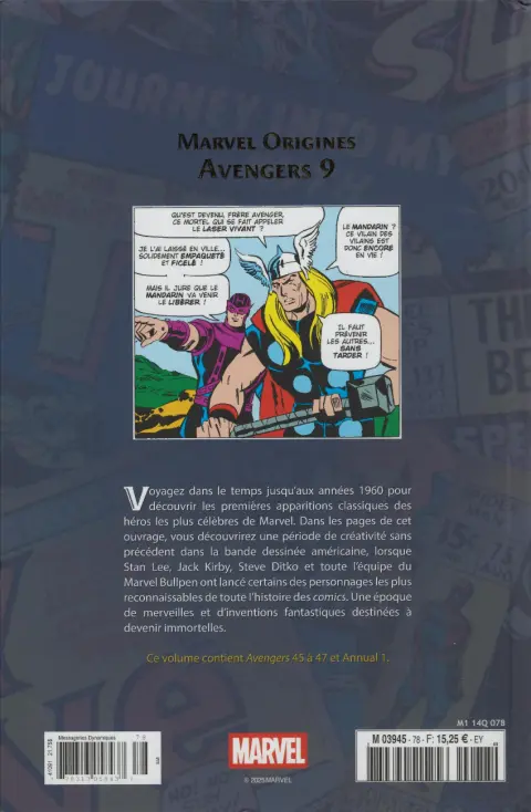 Verso de l'album Marvel Origines N° 78 Avengers 9 (1967)