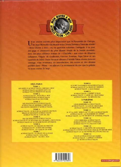 Verso de l'album Achille Talon Mon œuvre à moi ! Tome 9
