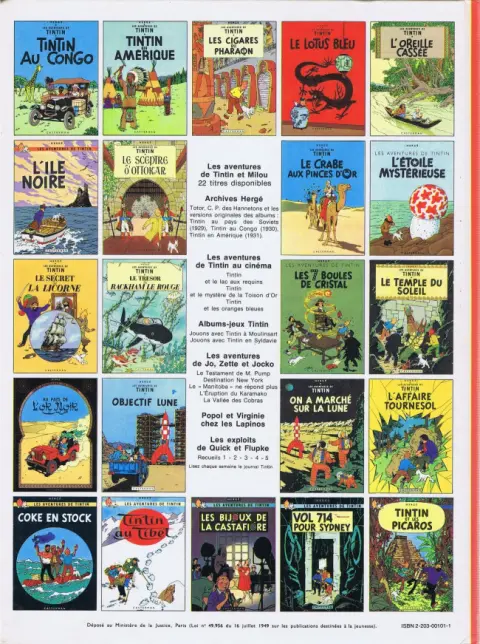 Verso de l'album Tintin Tome 2 Tintin au Congo