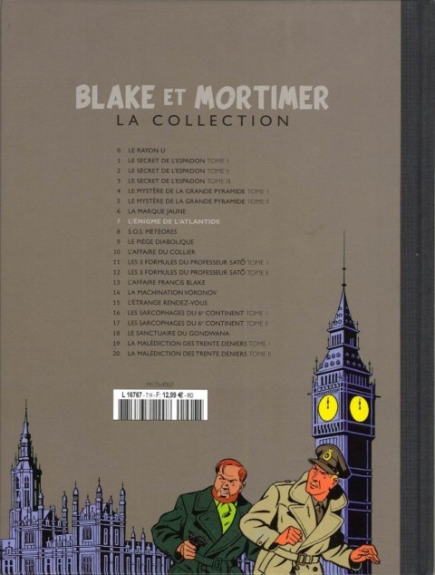 Verso de l'album Blake et Mortimer La Collection Tome 7 L'Énigme de l'Atlantide