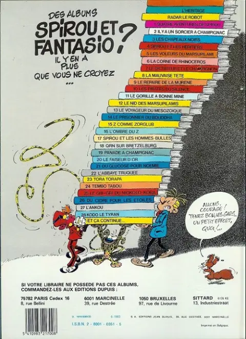 Verso de l'album Spirou et Fantasio Tome 24 Tembo tabou