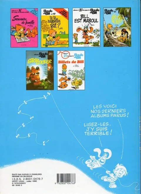 Verso de l'album Boule & Bill Tome 12 Ce coquin de cocker