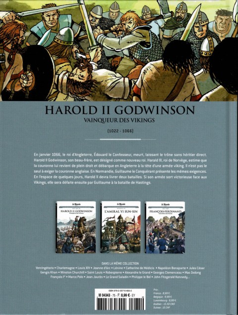 Verso de l'album Les grands personnages de l'Histoire en bandes dessinées Tome 75 Harold  II Godwinson, vainqueur des vikings