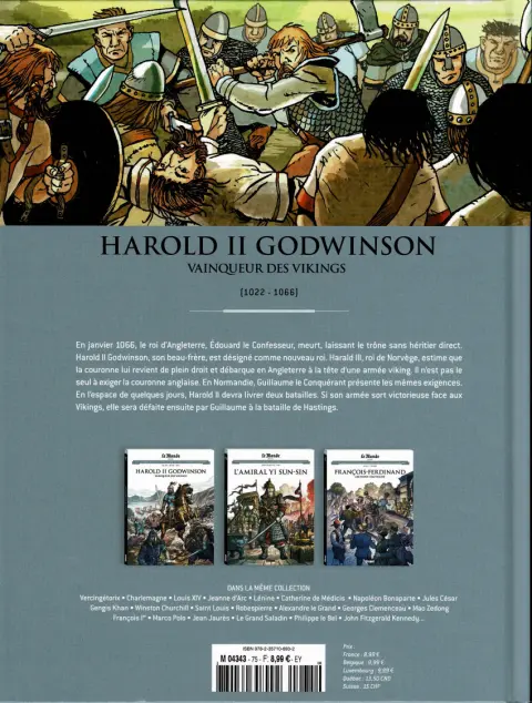 Verso de l'album Les grands personnages de l'Histoire en bandes dessinées Tome 75 Harold  II Godwinson, vainqueur des vikings