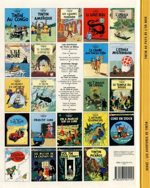 Verso de l'album Tintin Tome 15 Tintin au pays de l'or noir