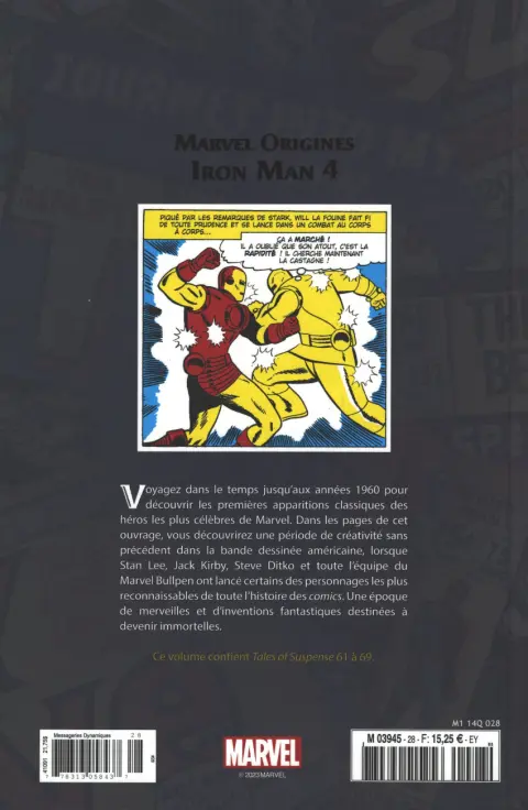 Verso de l'album Marvel Origines N° 28 Iron Man 4
