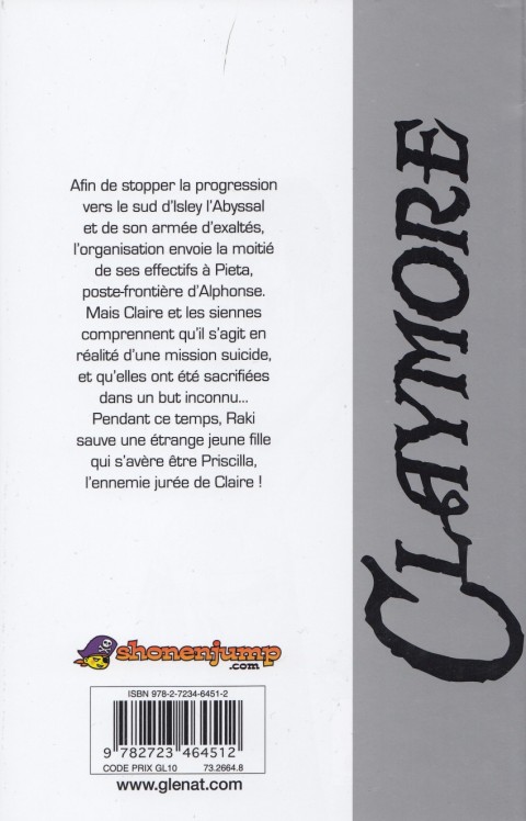 Verso de l'album Claymore 10 La guerre nordique