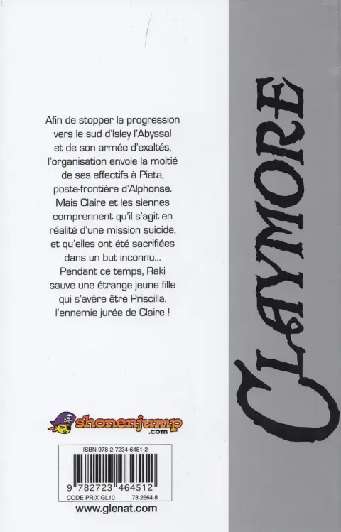 Verso de l'album Claymore 10 La guerre nordique