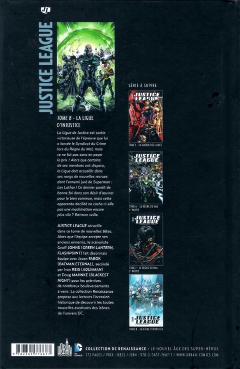 Verso de l'album Justice League Tome 8 La Ligue d'Injustice