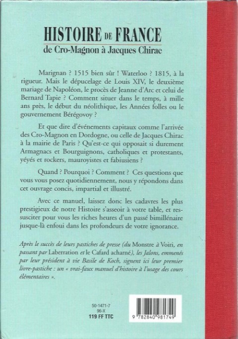 Verso de l'album Histoire de France de Cro-Magnon à Jacques Chirac