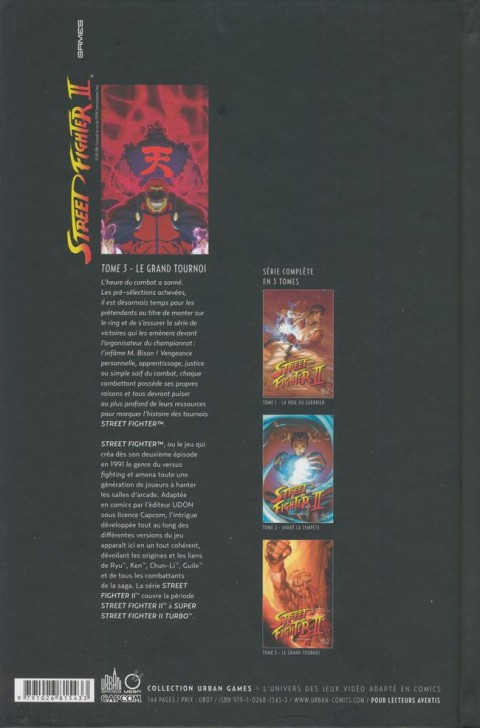 Verso de l'album Street Fighter II Tome 3 Le Grand tournoi