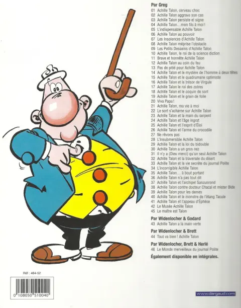 Verso de l'album Achille Talon Tome 10 Le roi de la science-diction