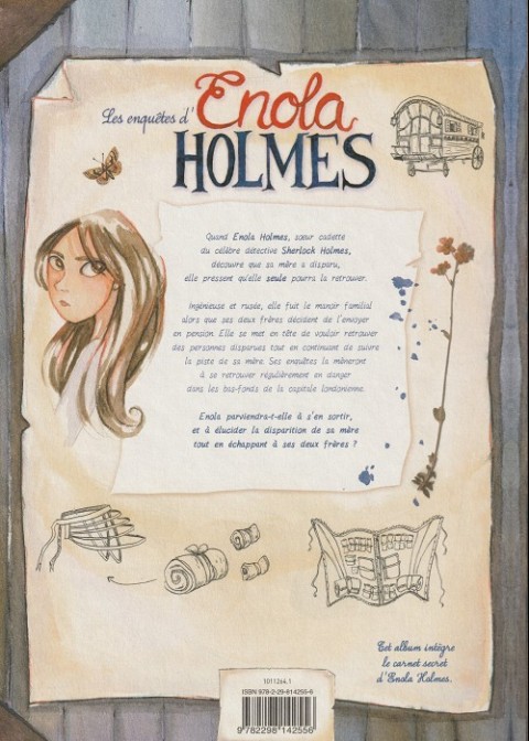 Verso de l'album Les Enquêtes d'Enola Holmes Tome 1 La double disparition