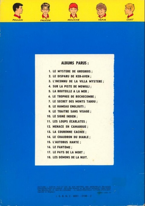 Verso de l'album La Patrouille des Castors Tome 6 Le Trophée de Rochecombe