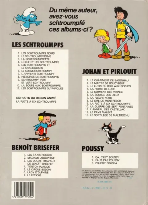 Verso de l'album Les Schtroumpfs Tome 7 L'apprenti schtroumpf