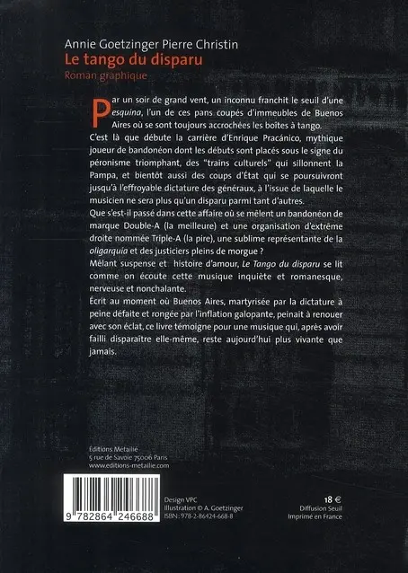 Verso de l'album Le Tango du disparu