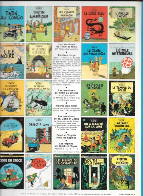 Verso de l'album Tintin Tome 5 Le lotus bleu